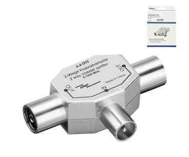 DINIC Verteiler 2xKoax-Kupplung auf 1xKoax-Stecker 2 Radiogeräte auf 1 Antennendose, Metall